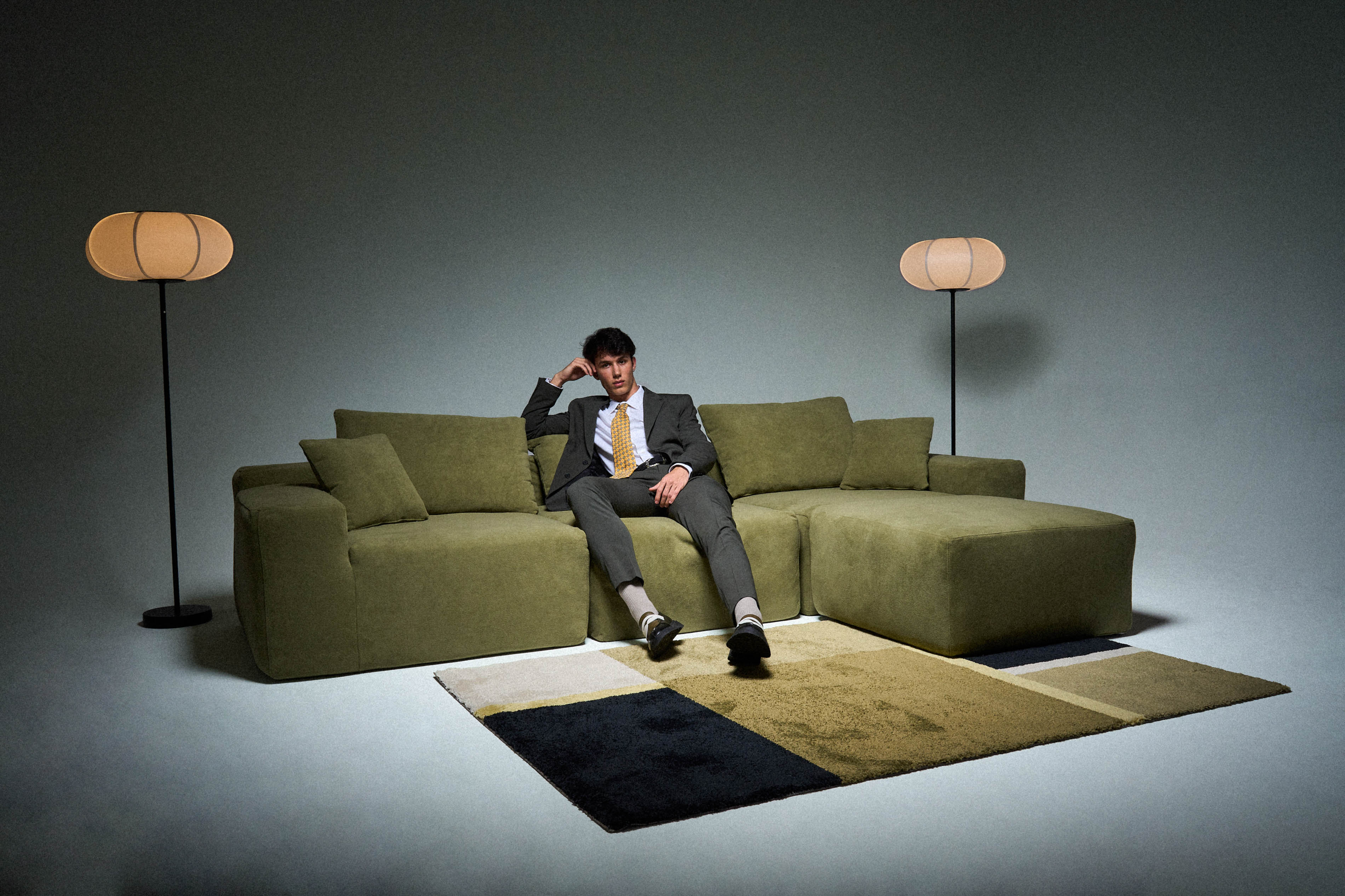 Green Modu cube sofa in a staged room