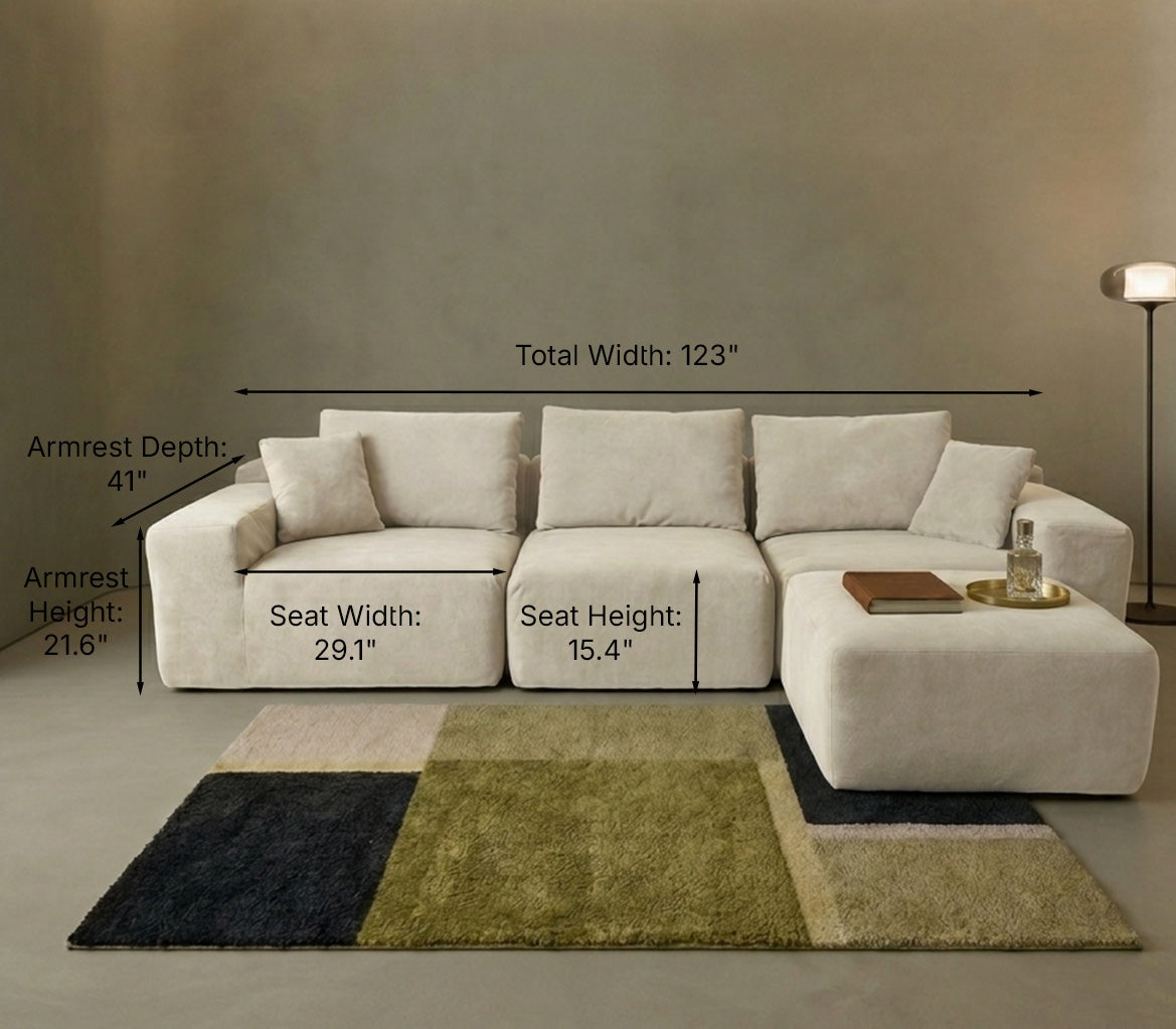 Modu cube 3-Seater + Ottoman measurements